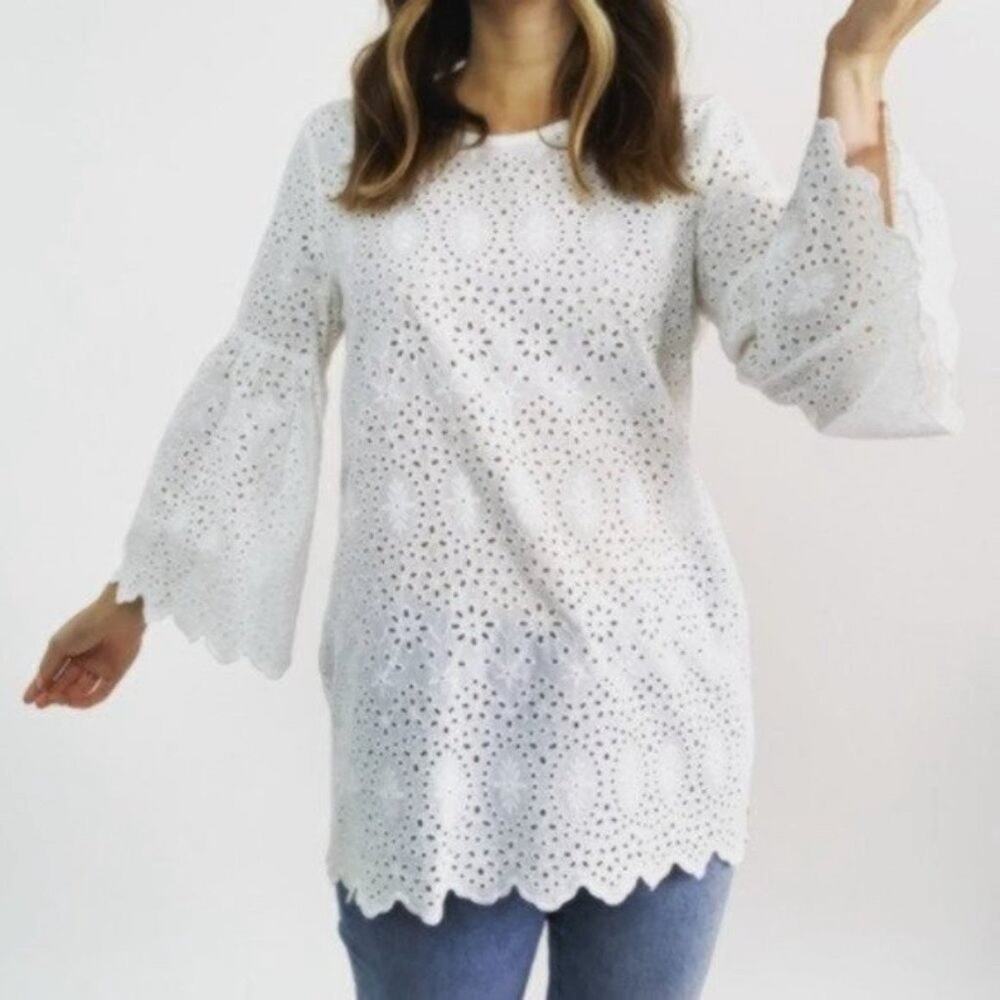 Scotch & Soda White Eyelet Embroidered Floral Blouse Sz XS